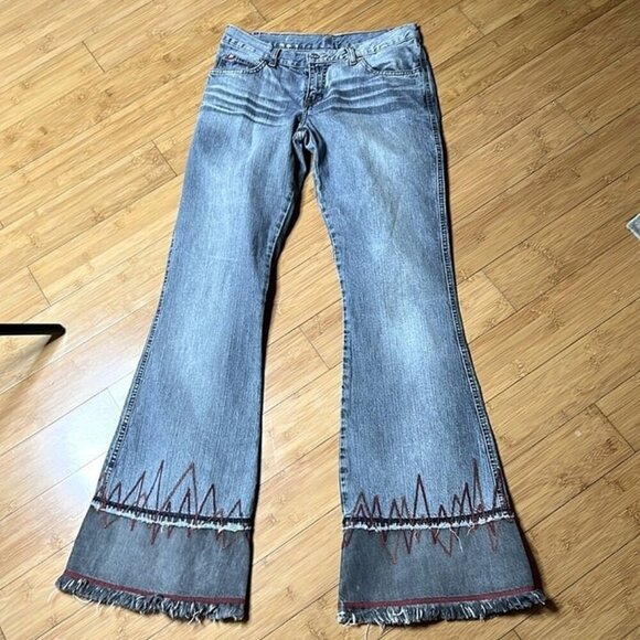 Killah by Miss Sixty flare jeans tartan patch vintage 90’s 00’s size 30 34” ins - Picture 1 of 12